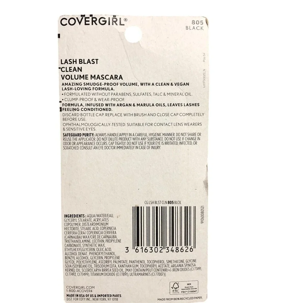 COVERGIRL Lash Blast Clean Volume Mascara 805 Black‎ Vegan Cruelty Free NEW